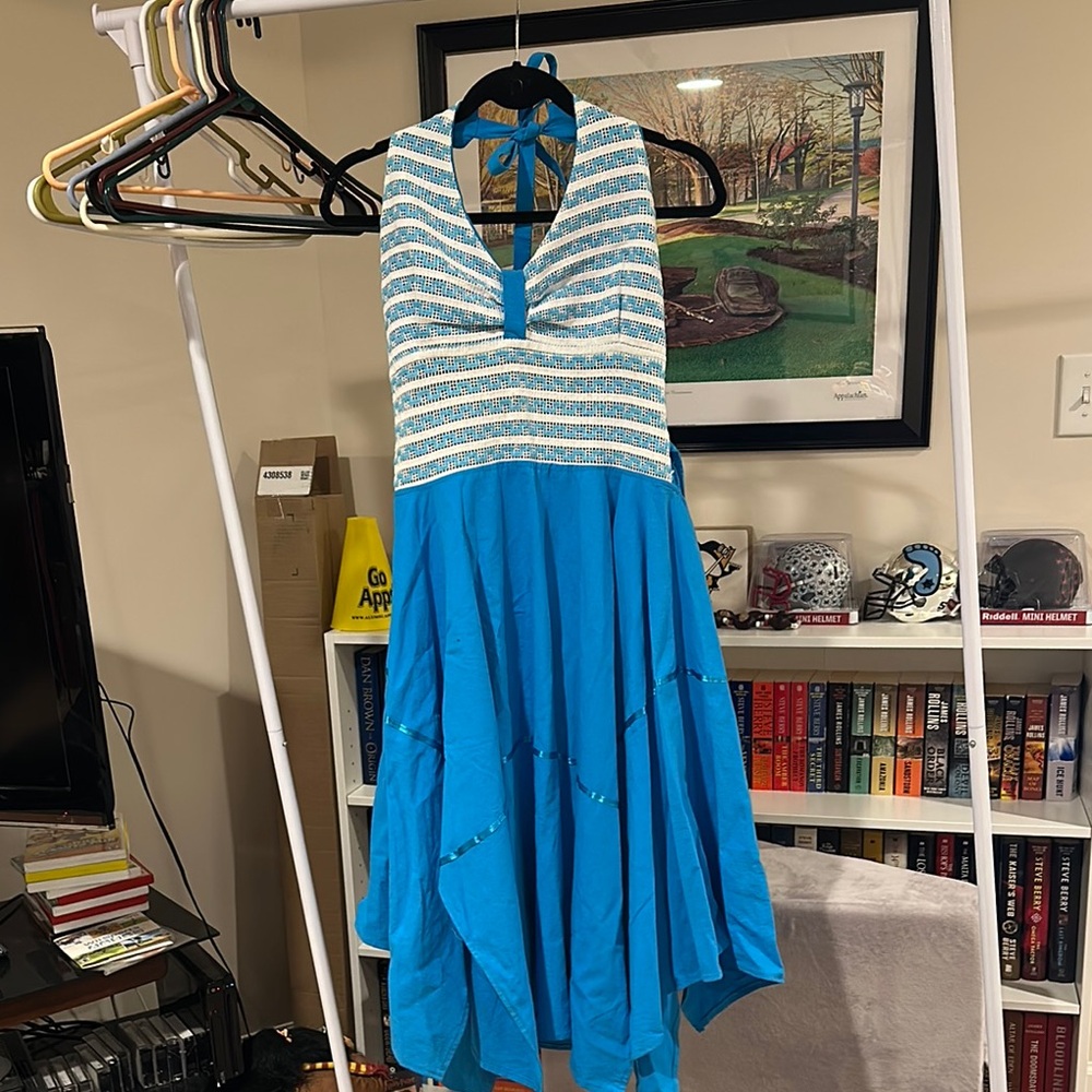Blue Striped Halter Dress